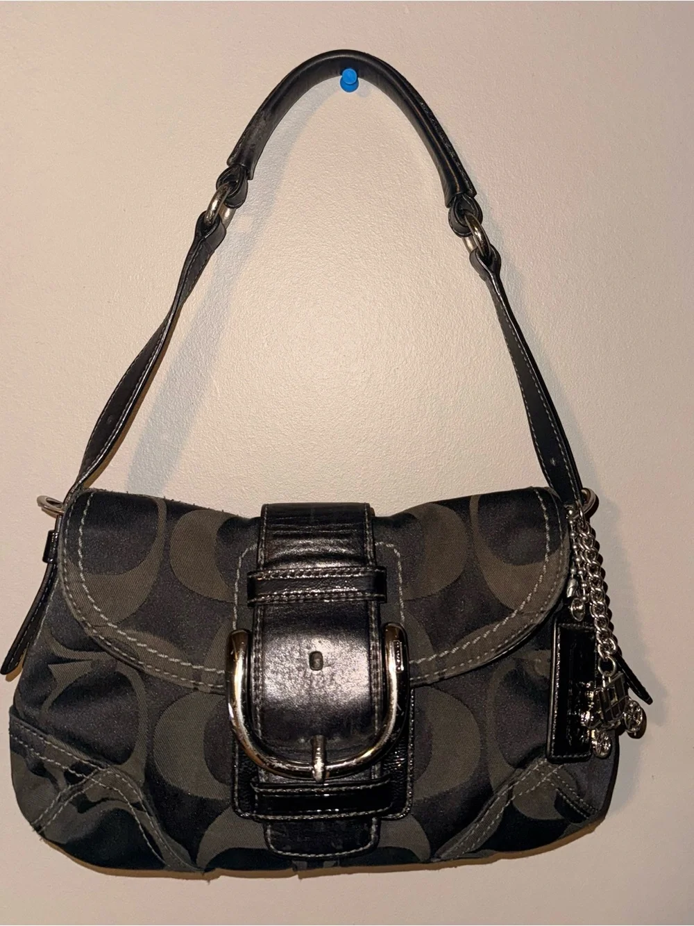 Coach SoHo Black Mini Buckle Flap Bag Y2K